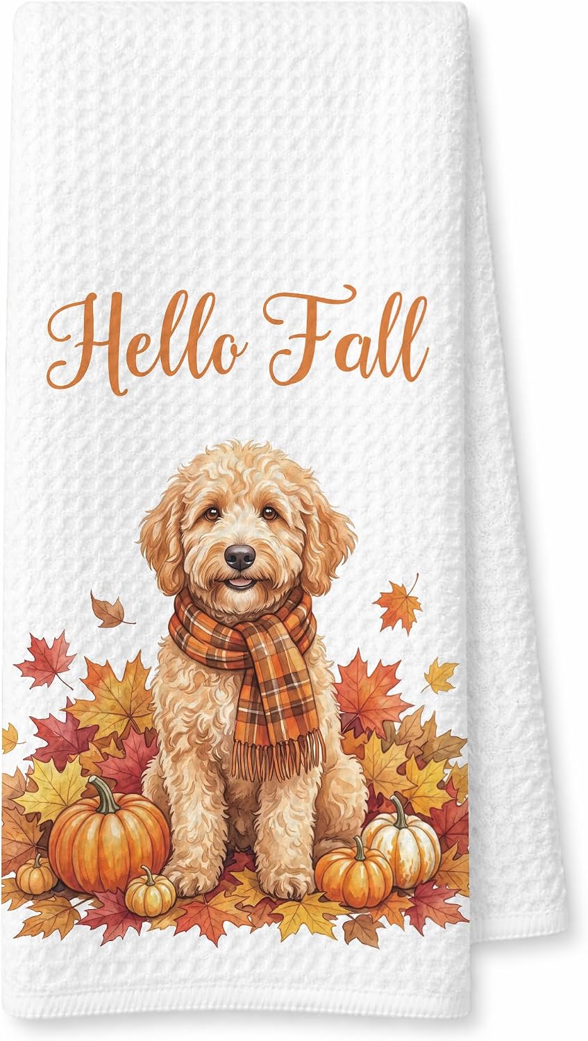 Fall Goldendoodle Gift Kitchen Towel, Dog Gifts for Women, 16x24