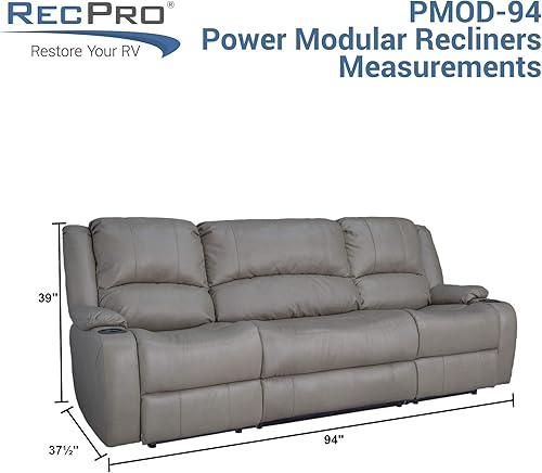 Miniatura 30 de RecPro Charles Powered - Sofá reclinable doble y sofá biplaza Muebles de pared Hugger RV – Tela de avena de 80 pulgadas