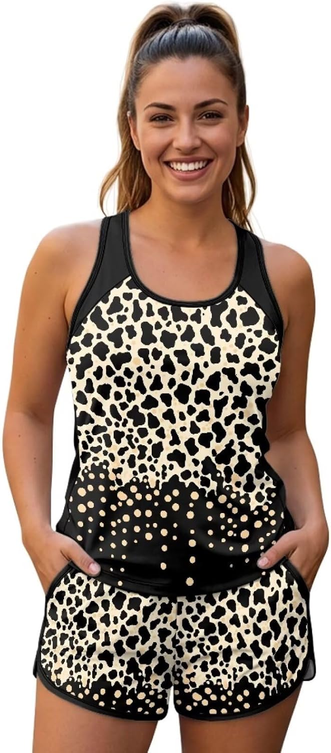 Slimming Swimsuits for Women, Tankini Top Elasticized Waist Drawstring Bottom Bathing Suit