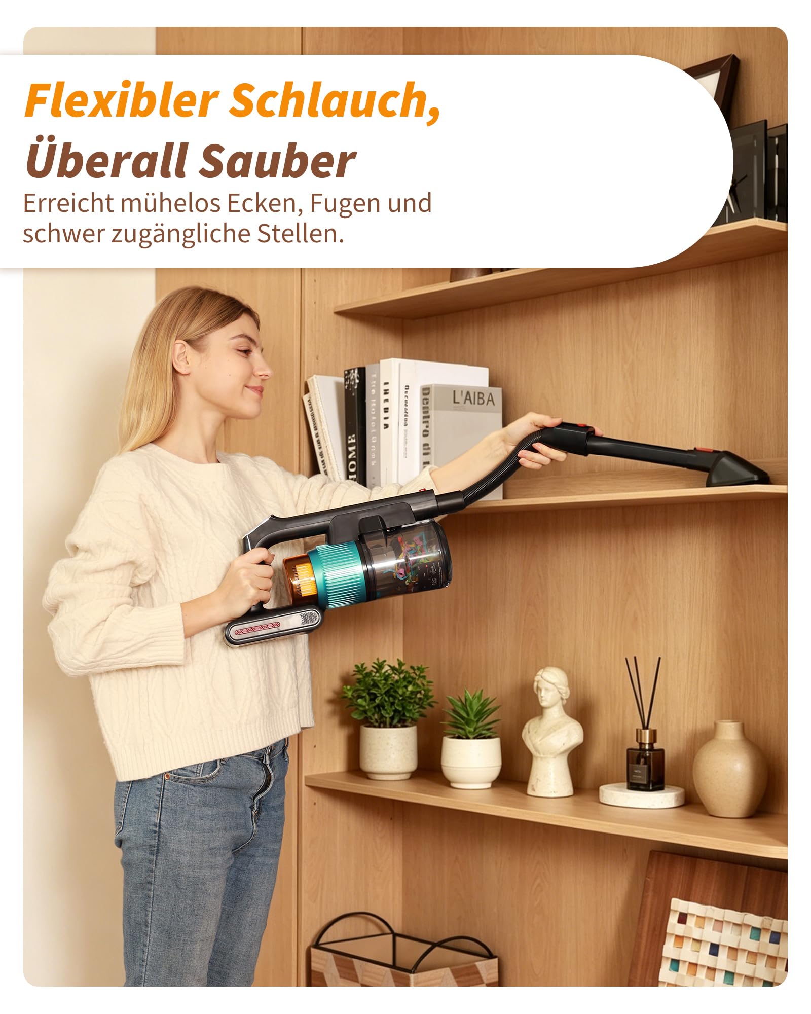 ElecKeys Akku Staubsauger 55000Pa/650W/65Min, Staubsauger Kabellos mit Lade-/Aufbewahrungsstation, Faltbar, Selbststehend, Anti-Tangle-Bürste, Akkustaubsauger für Tierhaare Teppiche Hartböden Auto