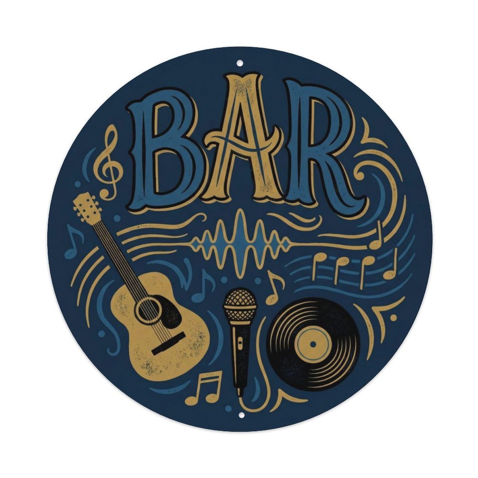 BAR Blues Club Shield Metal Tin Sign Plaque Wall Decor for Cafe, Club Bar, Office, Home Garden Round Metal Poster 8x8Inch