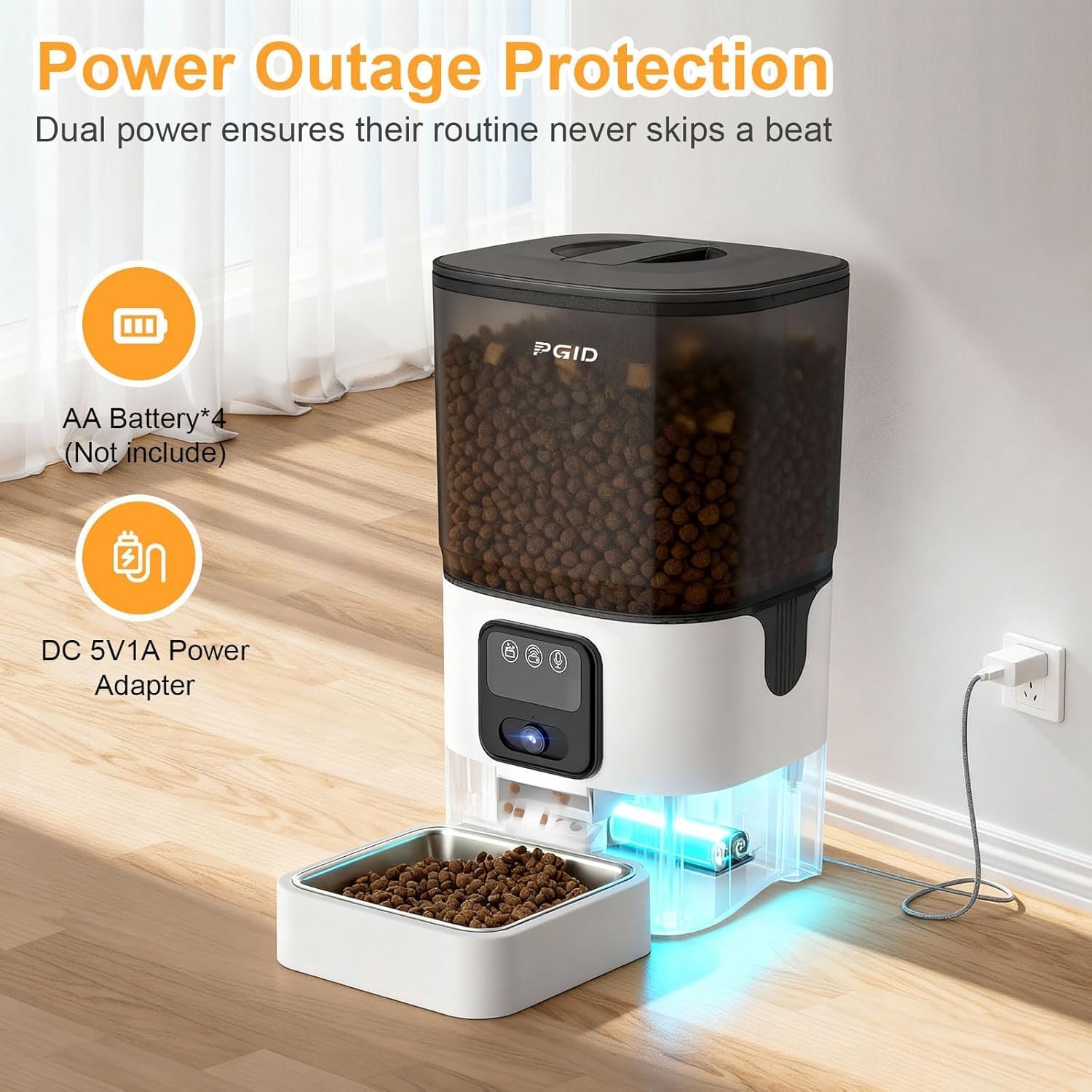 Automatic Cat Feeder with 2K Camrea+2.2L Battery Operated Wireless Cat Water Fountain Set，Timer Pet Feeder - Programmable Portion Control, 6 Daily Meals, 10s Voice Recorder