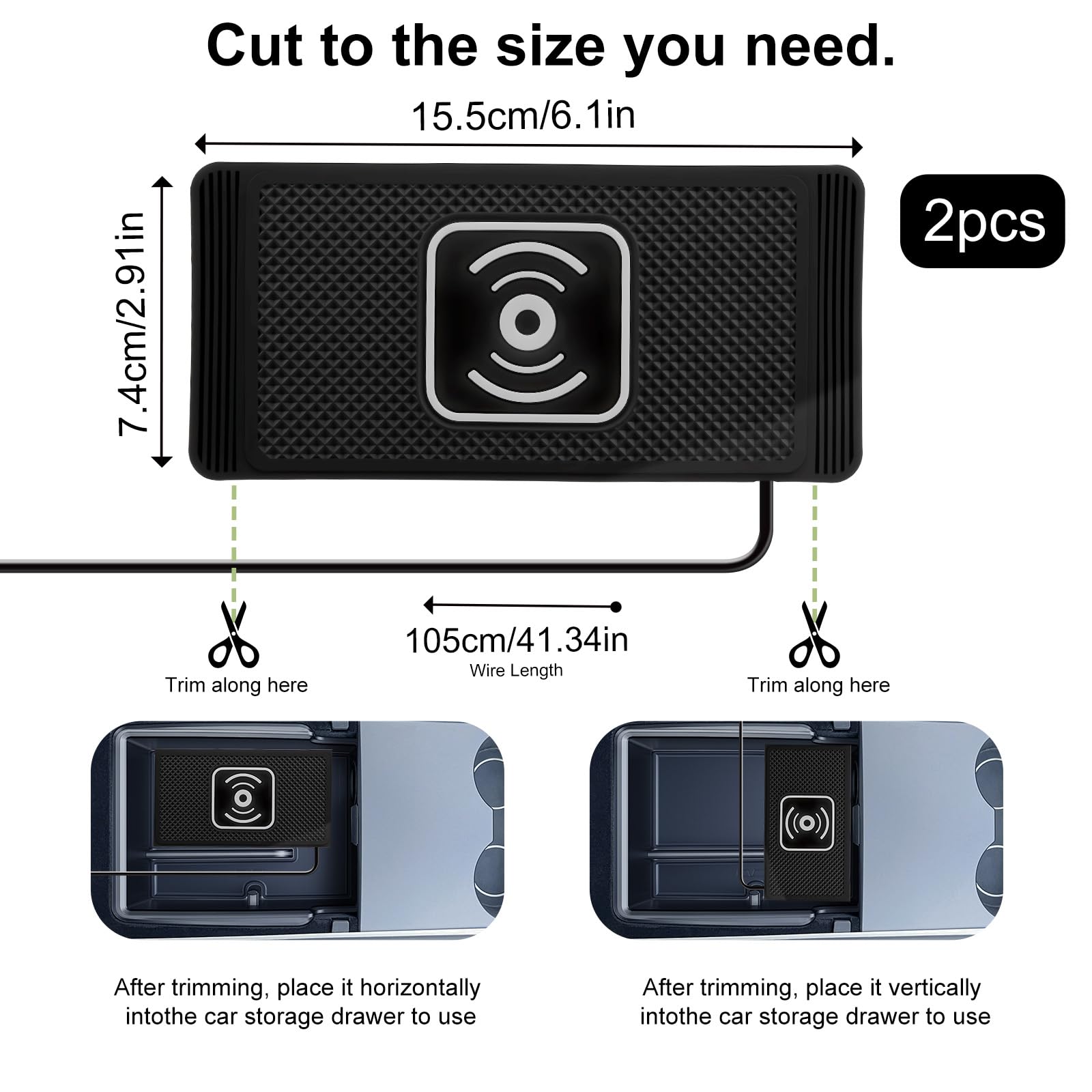 Tappetino Ricarica Wireless Auto Da 15 W Con PD40W QC3.0 Caricabatterie Wireless Auto Base Di Ricarica Antiscivolo Compatibile Con iPhone15/14/13/12/11Pro/Samsung/S23/S22/AirPods -1m Cavo