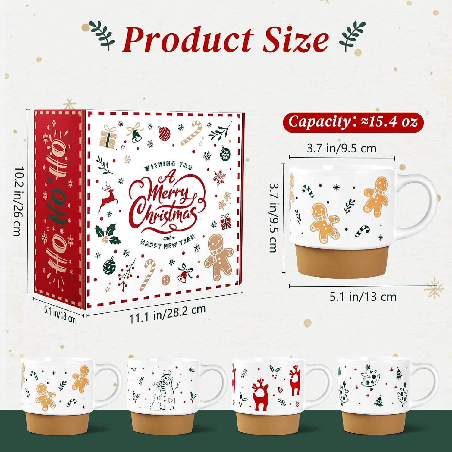 QIKSION 16oz Christmas Mugs, Large Coffee Mugs Set of 4, Holiday Hot Chocolate Ceramic Mug Gift Set for Family, Friends and Colleagues image 3