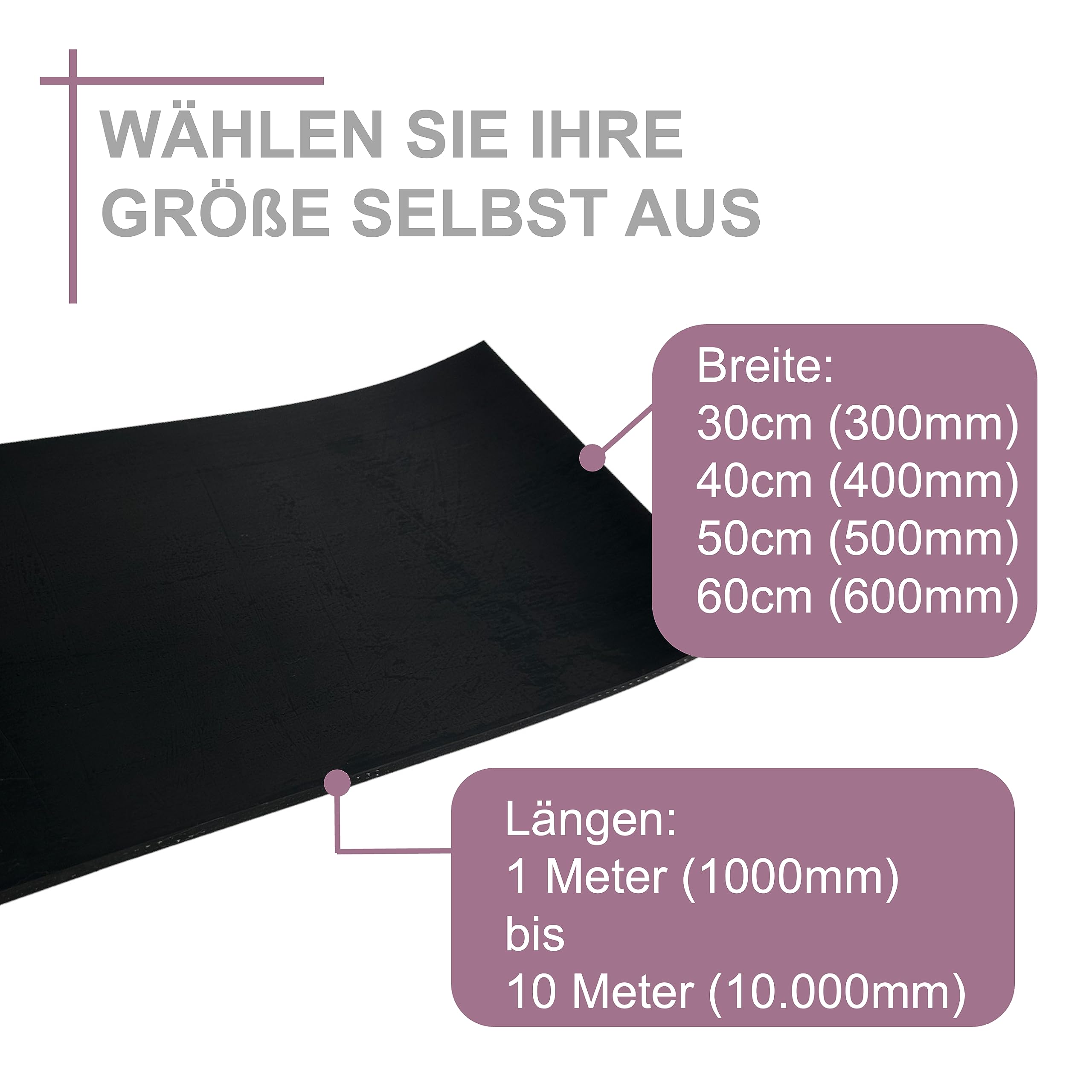 Gummimatte 300mm - 600mm breite (30cm-60cm) bis 10m Länge NR/SBR 3mm - 5mm Stärke mit Gewebeeinlage Gummiunterlage Terrassenbau Vollgummi Hartgummi