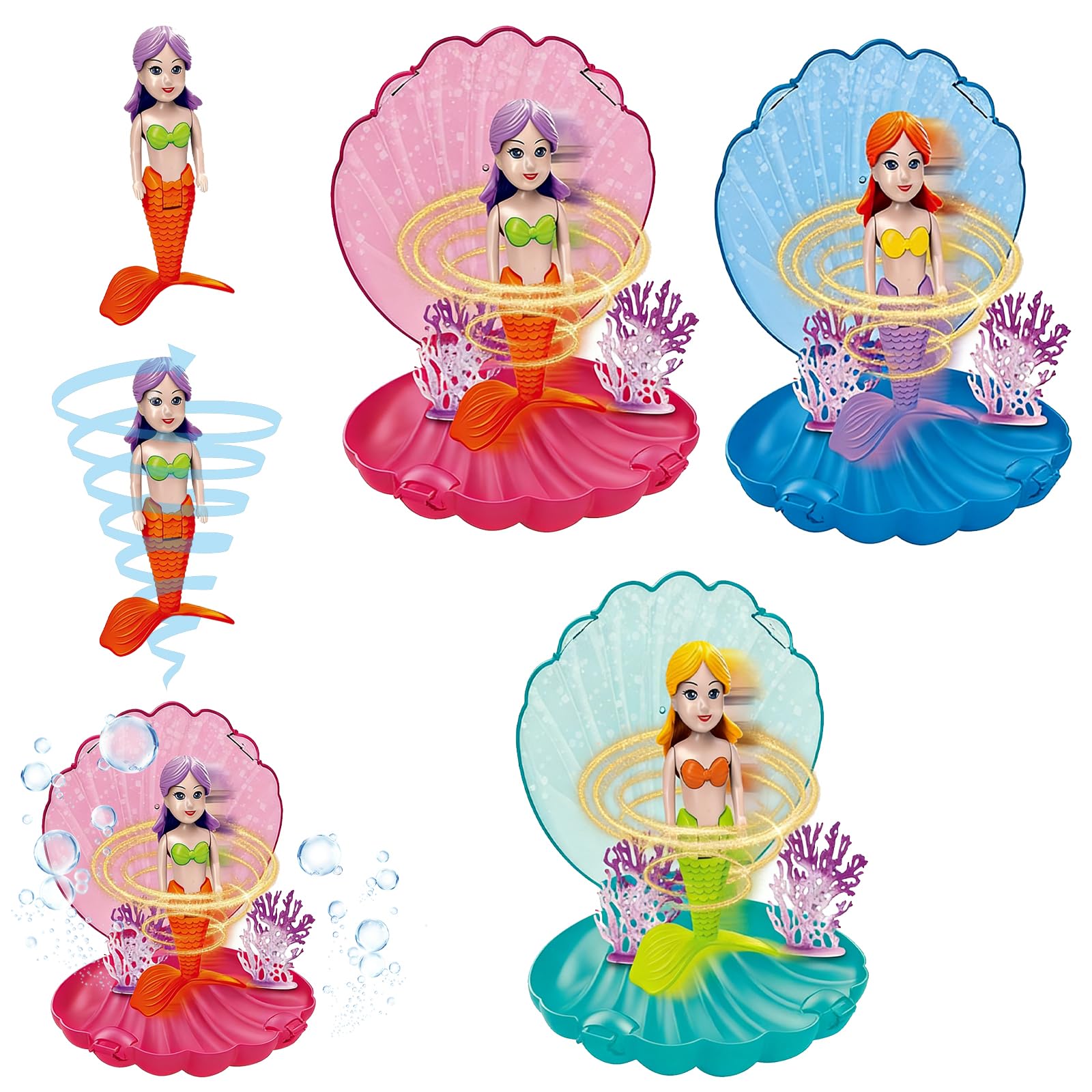 Hoadyush 19 Pièces Jeux Piscine – 2 Coquillages, 2 Sirene Jouet Fille et 15 Diamants Set, pour Baignoire, Piscine, Entraînement de Piscine sous-Marin, Jouet de Natation
