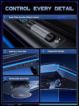 llano V12 Gaming Laptop Cooling Pad, RGB Laptop Cooler, Laptop Cooling Fan Stand with 5.5 Inch Powerful Turbofan, for 15.6-19in Laptop, Adjustable Speed, Dustproof, 3-Port USB Hub, Black (RGB)
