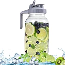 1.8L Glass Jugs with Lids Wide Mouth Water Jugs Leakproof Airtight Mason Jars for Cold Brew Coffee Iced Tea Milk Food Storage Sun Tea Tin