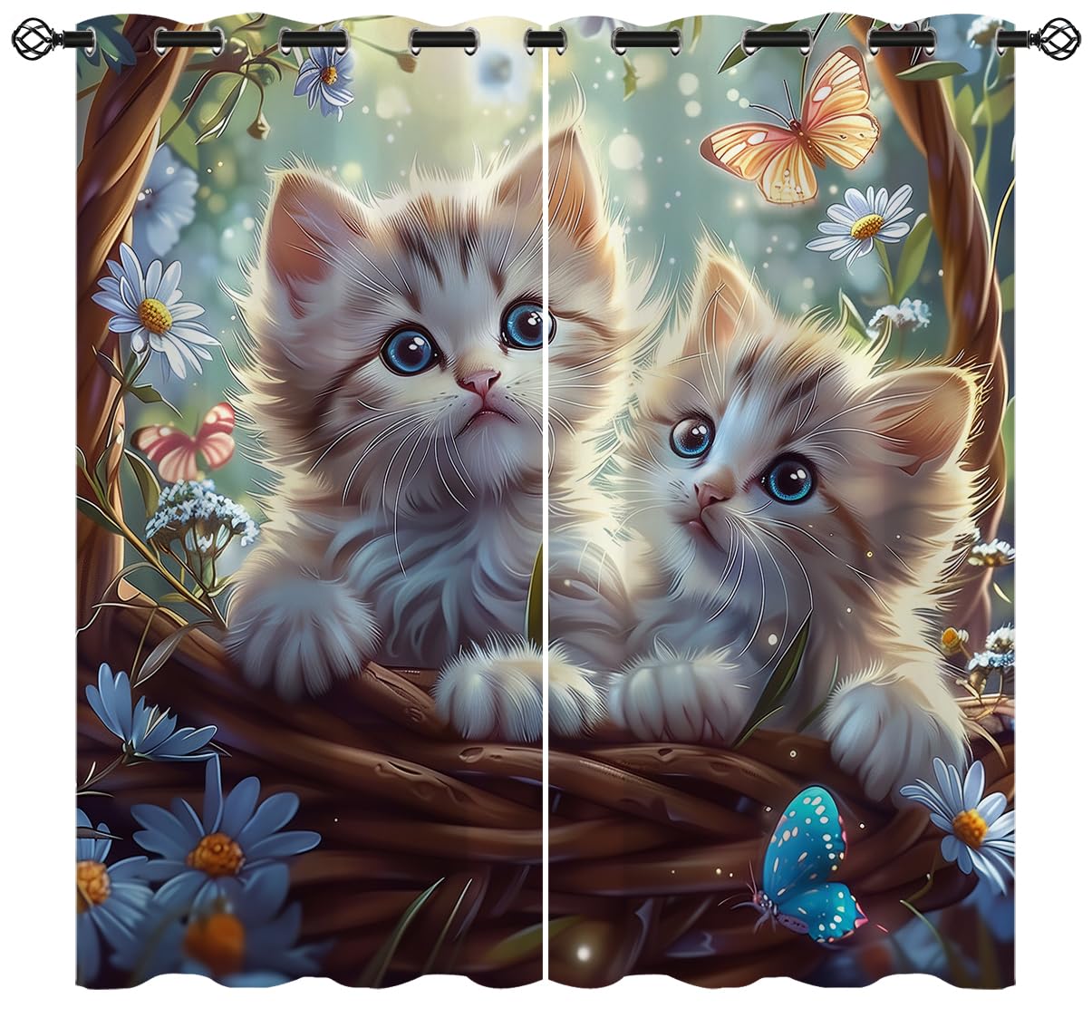 XINBADU Cute Cat Blackout Curtains for Girls Boy Home Decor, Funny Pet Cats Kawaii Kitten Animal Grommet Thermal Insulated Drapes Darkening Window