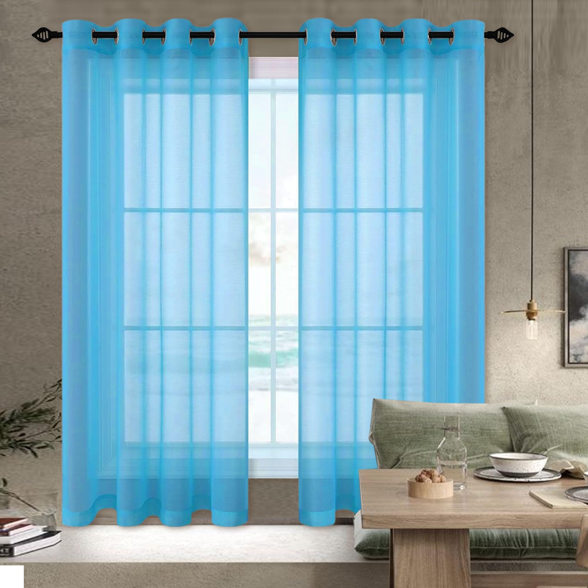 TAOLITAO Sheer Curtainsc 240 x 210 cm Light Filtering Short Voile Curtains Solid Color for Living Room Kitcken Bedroom, Sky Blue