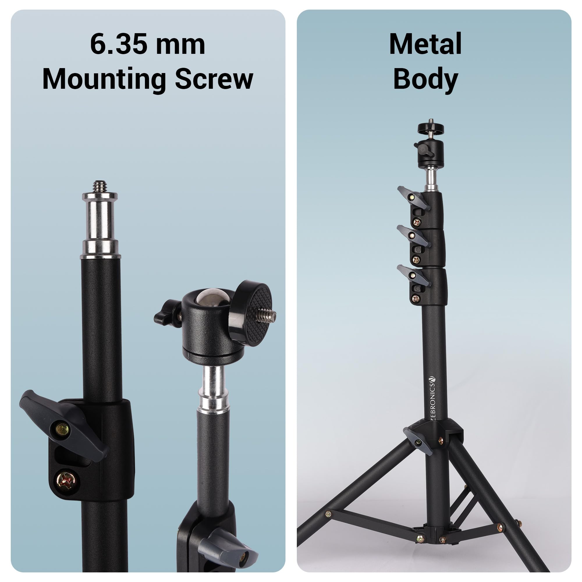 ZEBRONICS PSH01, Projector Tripod Stand, 360° Rotatable, Foldable and Portable Design, Metal Body, 4 Level Height Adjustment, Supports Upto 5kg, Easy to Setup, with 6.35 mm Mounting Screw — Amazon image 7