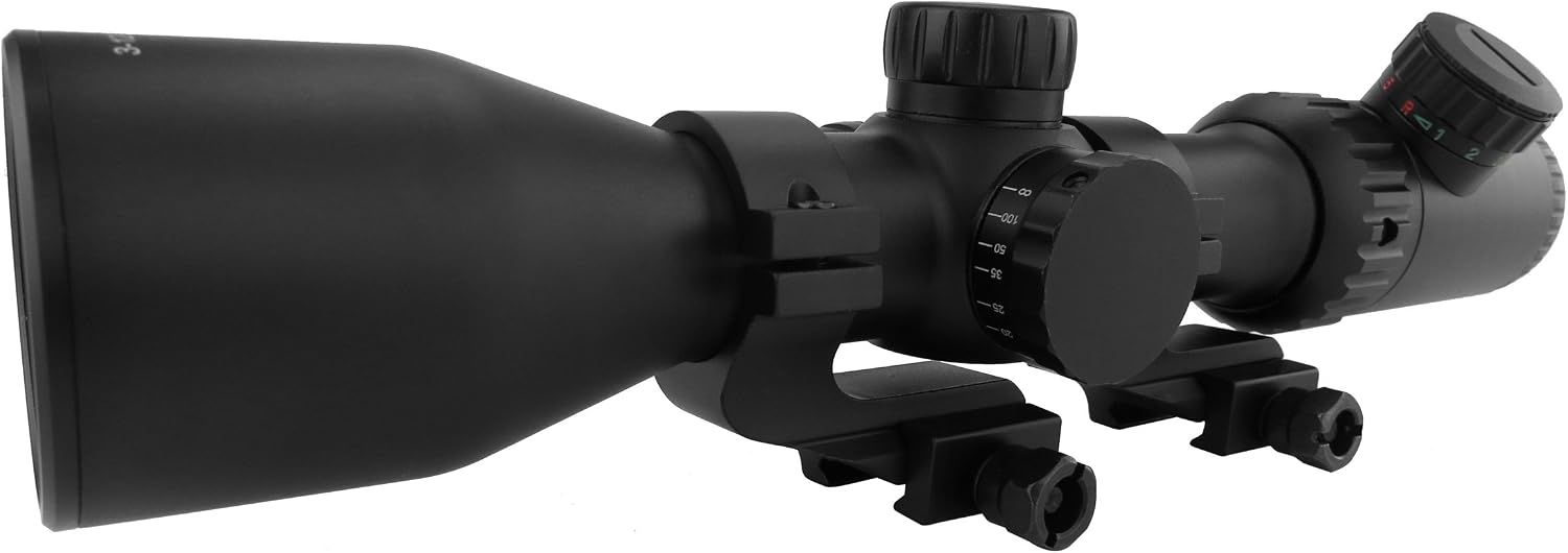 Monstrum 3-12x42 AO Rifle Scope with Illuminated Mil-Dot Reticle and Offset Reversible Scope Rings