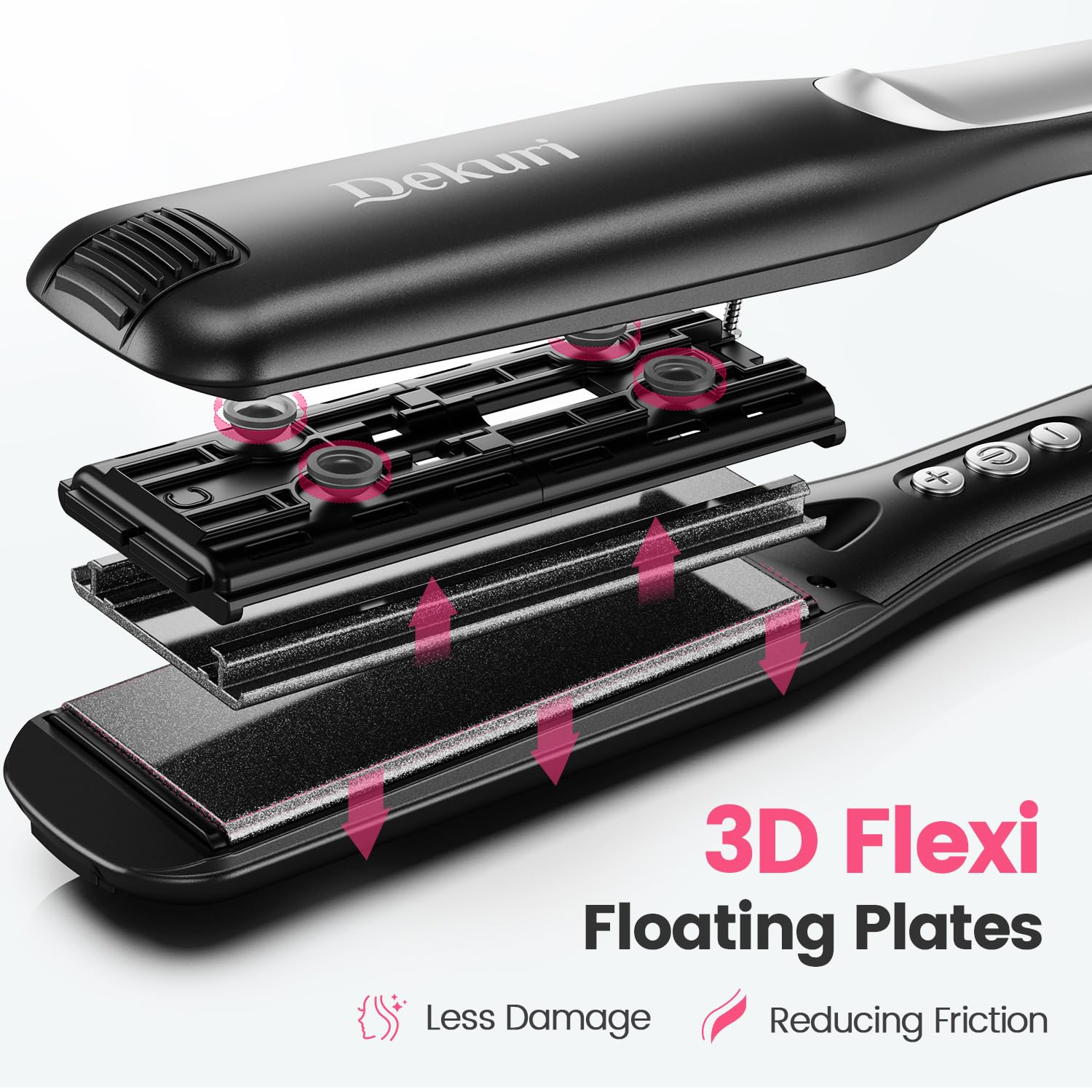 Dekuri plancha pelo,planchas del pelo de 42mm de ancho,plancha cerámica sin fricción a base de agua,plancha de pelo profesional para mujeres,120°C-230°C,Negro