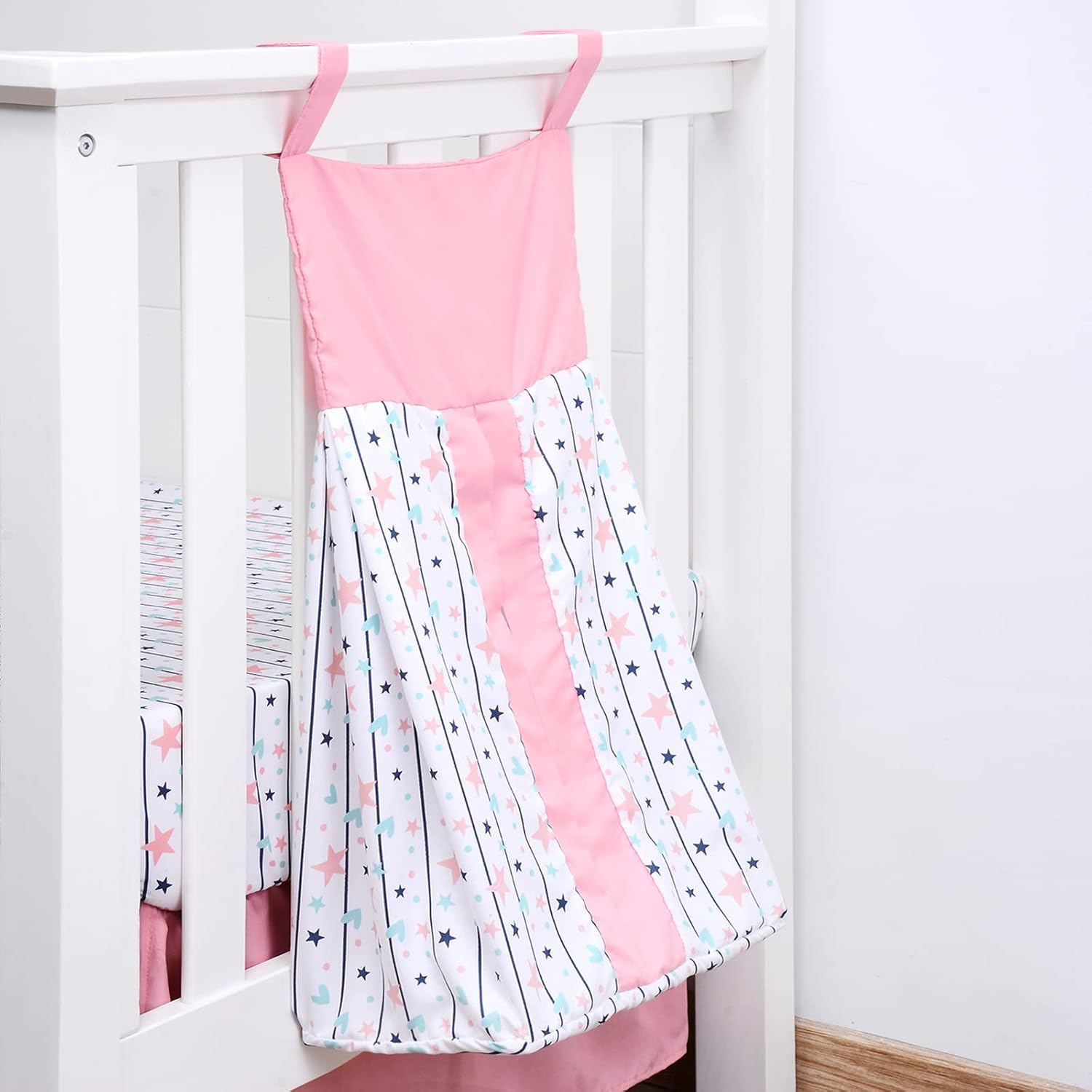 JISEN 5 Piece Crib Bedding Set for Girls Unicorns Baby Girl Bedding Crib Set Nursery Bedding Sets - Crib Quilt Crib Sheet Pillowcase Crib Skirt Diaper Stacker