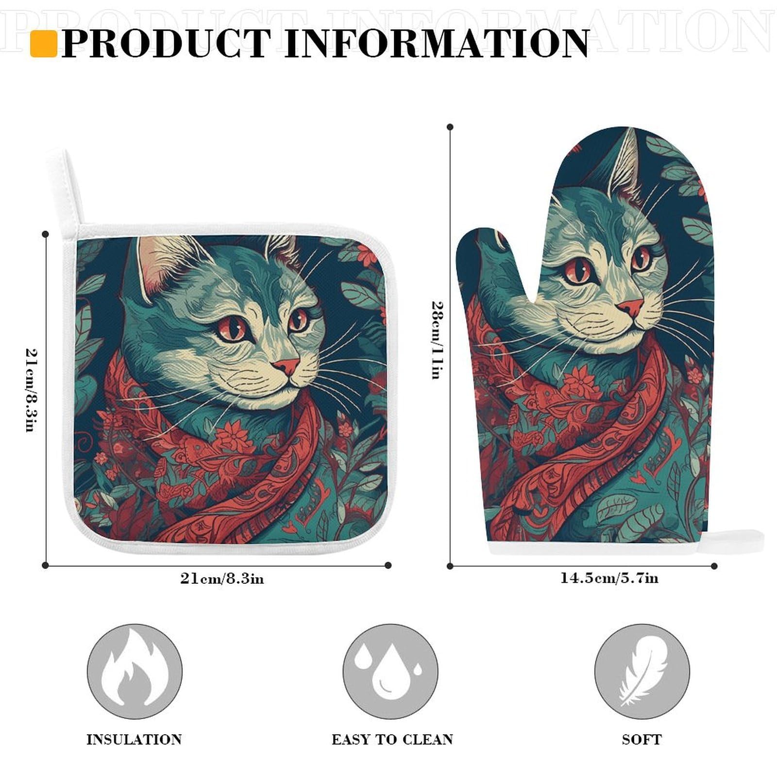 Lot De 2 Maniques En Forme De Chat D'art Moderne Du Milieu Du Siècle, Gants De Cuisine Résistants à La Chaleur, Pâtisserie, Cuisine, Barbecue