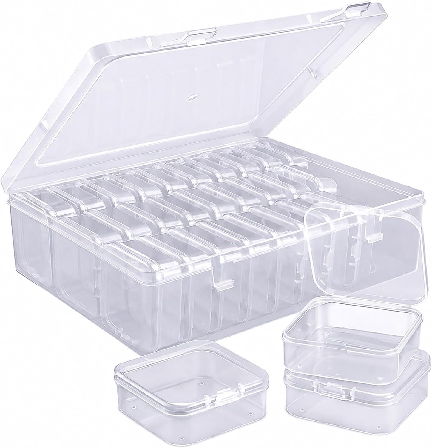 Bead Organizer Box, 30Pcs Small Plastic Boxes Rhinestone Organizer Bead Containers Nail Organizers and Storage Clear Dimond Storage with Hinged Lid and Stackable(2.17'*2.17'*0.79)
