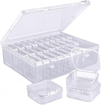 30 Small Clear Plastic Storage Boxes 5.5 5.5 2cm with Large Organiser Case and Labels, Stackable Bead Jewellery Craft Small Parts Container Set