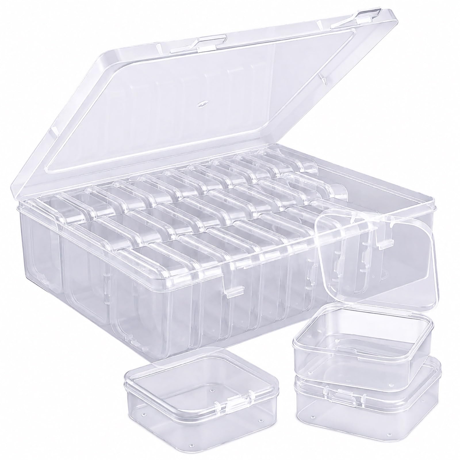 YYGMSS Plastic Storage Box with Lid for Small Parts Beads Craft Items Jewellery with Labels Compartments Container Organiser (30, 5.5 * 5.5 * 2cm) — image 1