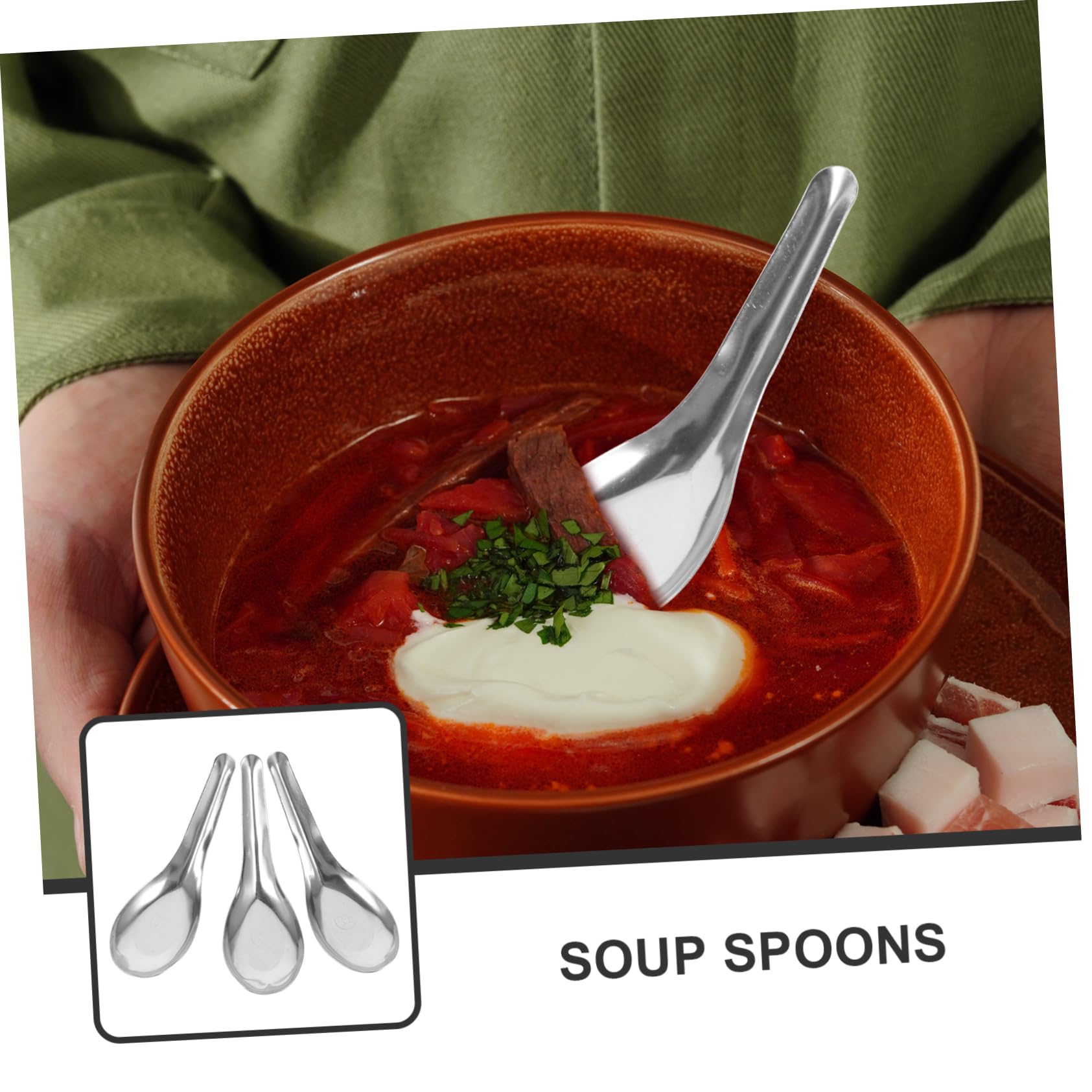 Gatuida 50piezas Cuchara Sopera De Acero Inoxidable Cucharas Gruesas Para Sopa Sopera Redonda Vajilla Hogar y Servir Comida Restaurante