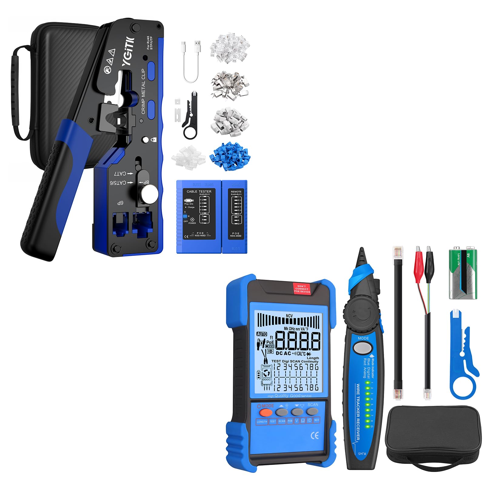 RJ45 Crimpzange Profi Set mit Presszang + Multifunktional Netzwerktester