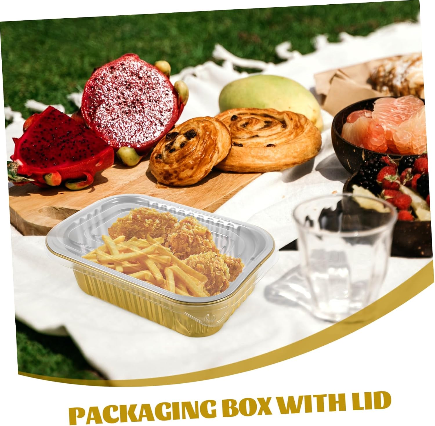 PRETYZOOM 10 Set Aluminum Foil Takeout Container 475ml with Lids for Baking