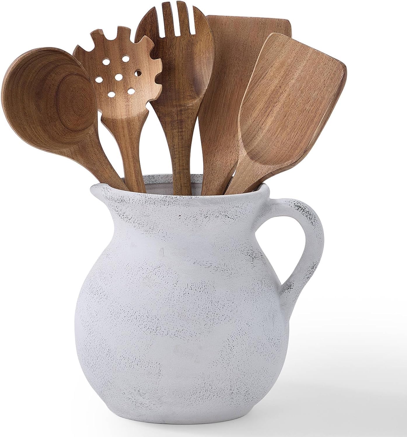 Photo 1 of MIYUKI Rustic Kitchen Utensil Holder - 7.6 Inch Ceramic Utensil Crock for Countertop, Vintage Kitchen Counter Decor
