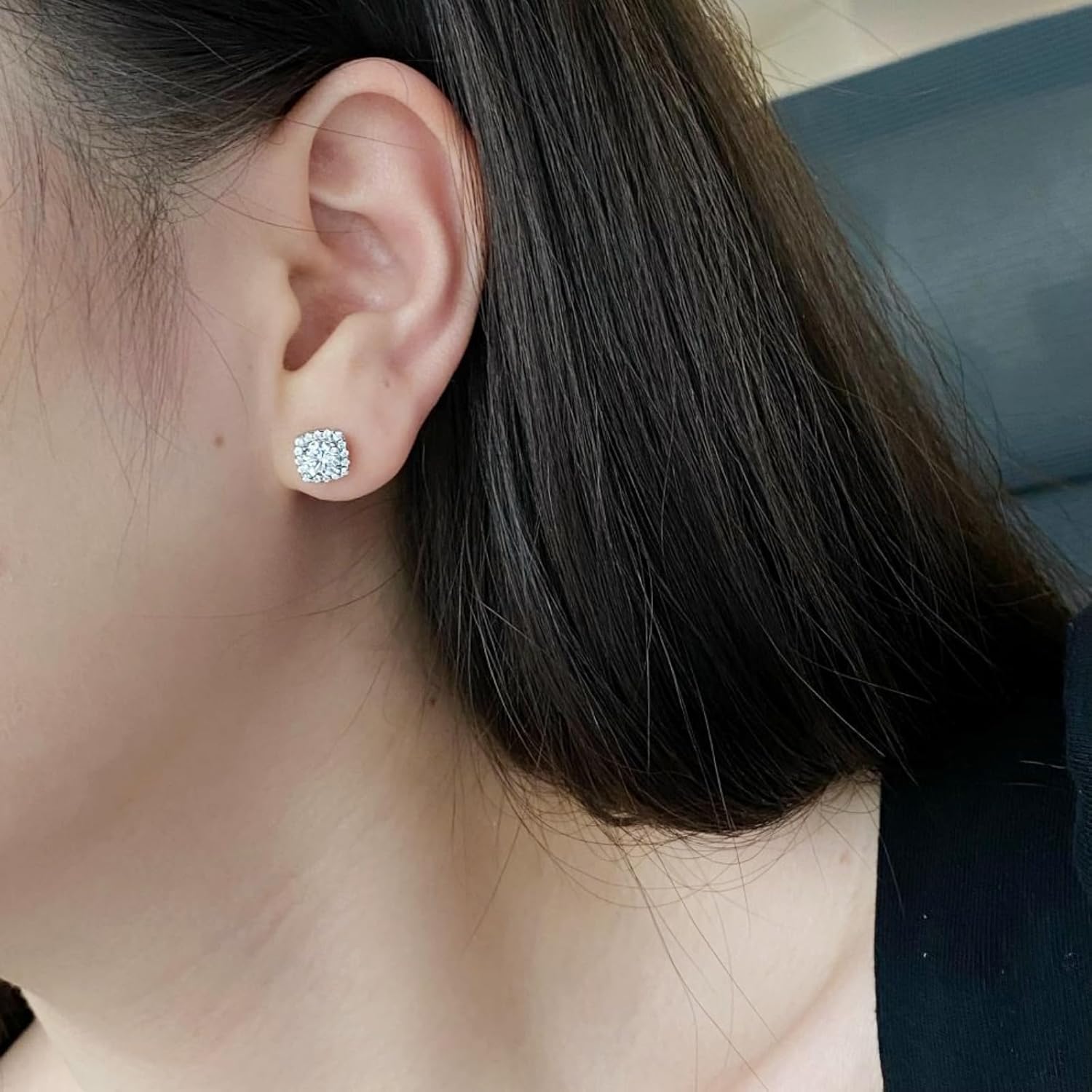 Moissanite Stud Earrings 1-2ct D Color VVS1 Clarity Round Cut 925 Sterling Silver Moissanite Earrings with 18K White Gold Plated Earrings for Women Men - Image 4