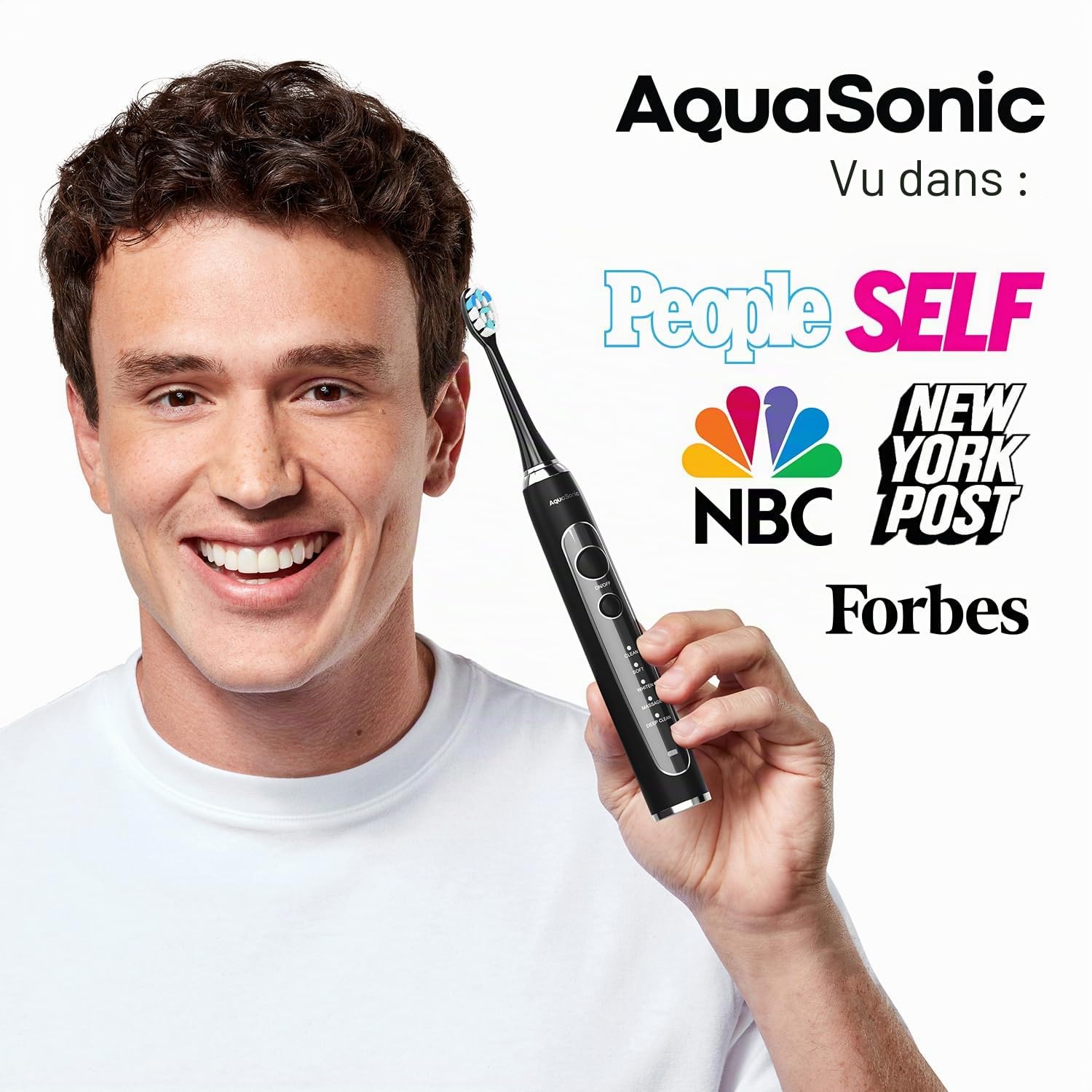Aquasonic Black Series PRO – Brosse à dents électrique ultra-blanchissante – 5 modes et minuteurs intelligents – Étui de voyage premium et 6 têtes de brosse Proflex – Brosse à dents acceptée par ADA