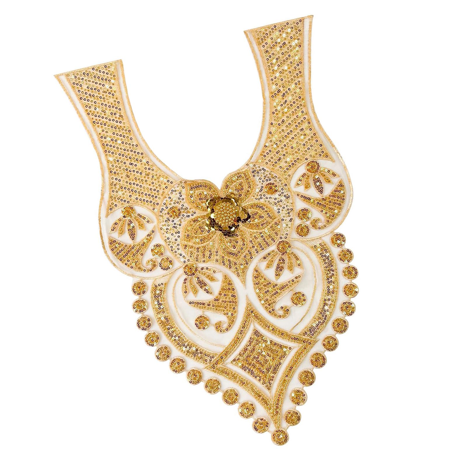 HUANGING Beads Applique for Wedding Dress Evening Gown Sew on Collar Patches Beaded Sequins Sew on Patches Applique Evening Gown Decoration