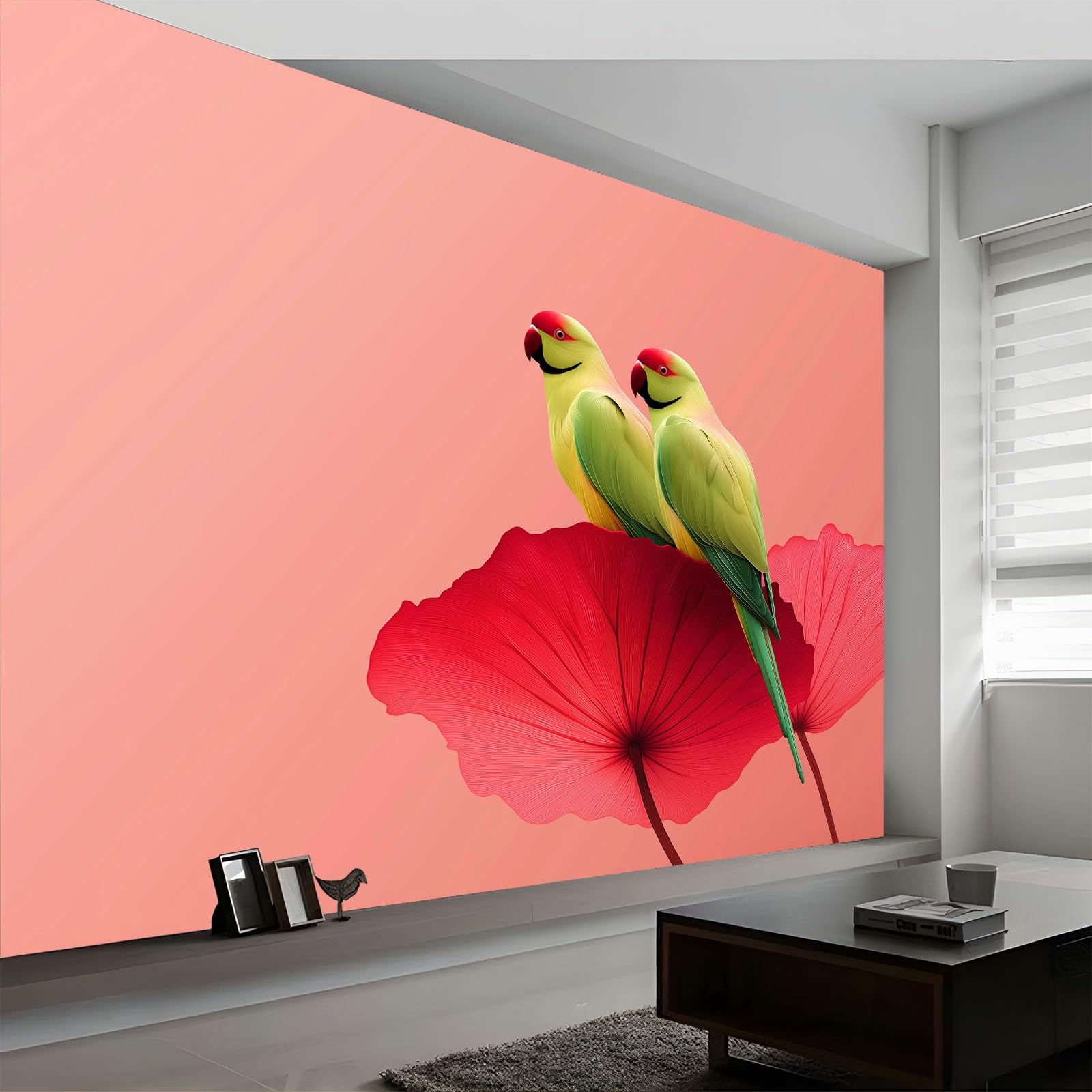 Générique Panoramiczna tapeta 500 x 280 cm zwierzęta papugi liście lotosu włóknina XXL fototapeta dekoracja ścienna gobelin salon sypialnia - tapeta Trompe l'eil efekt 3D, różowa