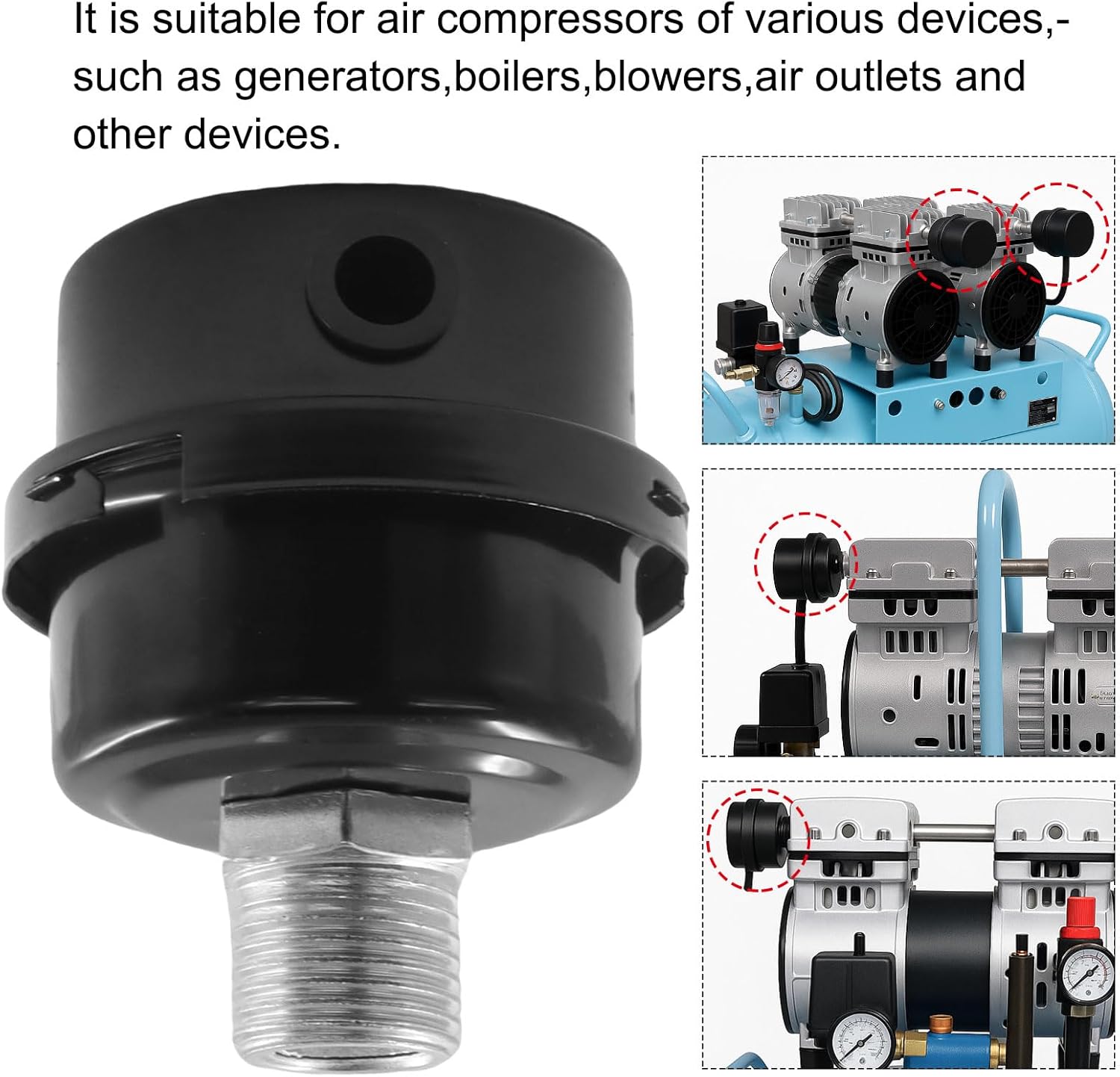 2 Pcs Air Compressor Silencer, 1/2" Thread Air Compressor Intake Filter Silencer with Replacement Elements, 20mm Metal Sound Muffler Replacement Parts