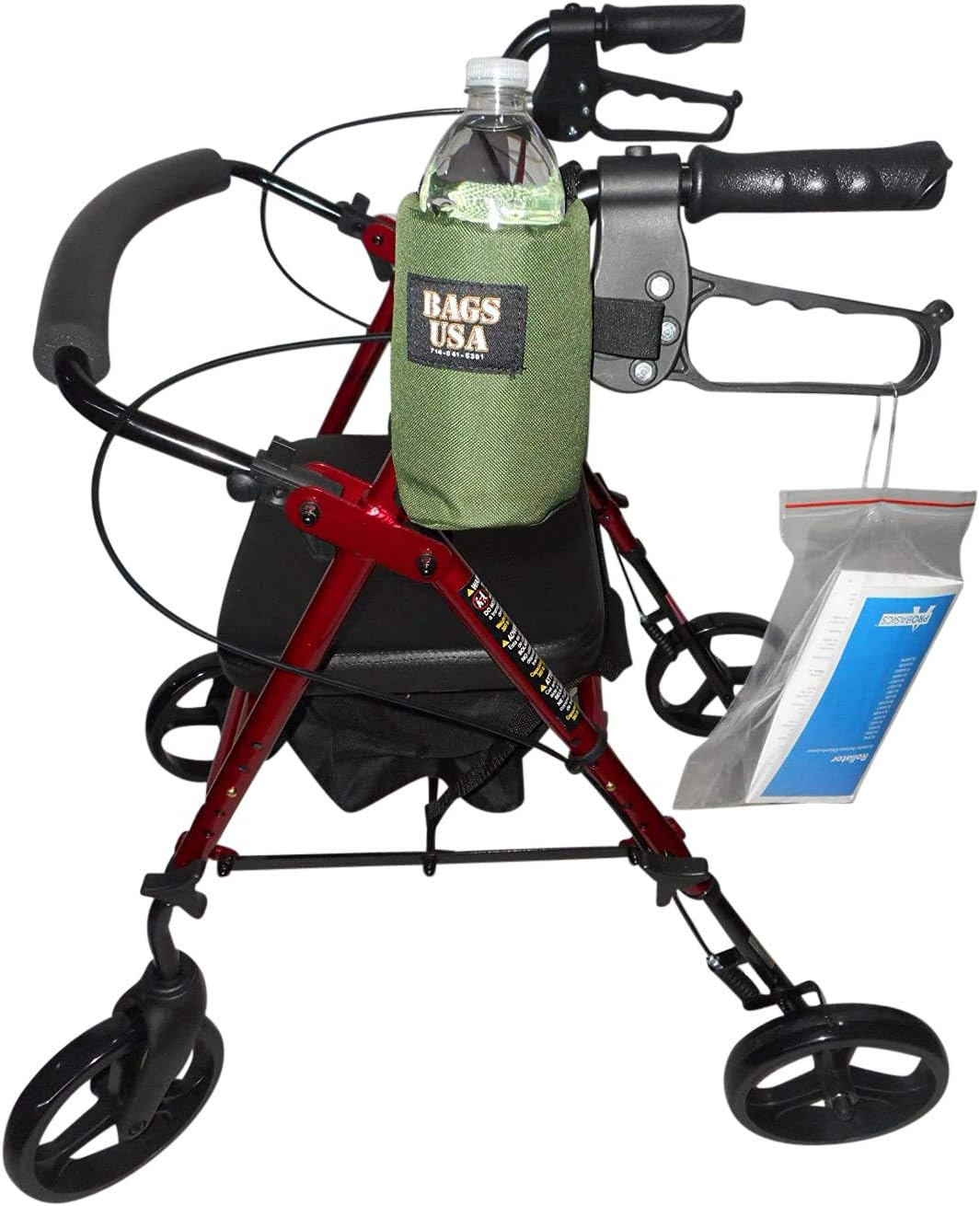 Beverage Holder for Rollator,Walker,Fully Padded Holds 16 fl oz Bottle or 12 oz can Made in USA. (Black) : Health & Household