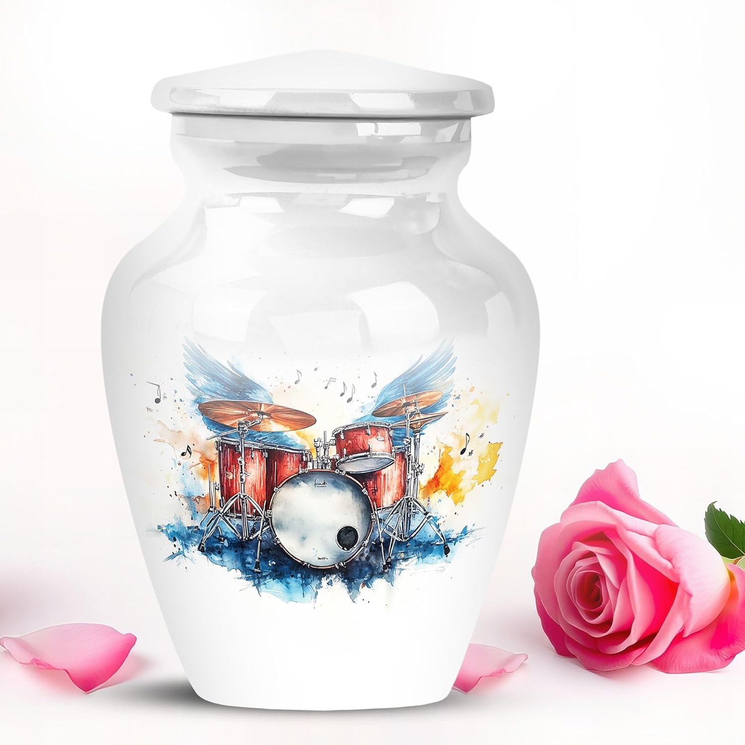White Wings Drum Set Small Burial urn for Human Ashes Keepsake - Mini Memorial urns for Human Ashes 3 inch 1 pcs