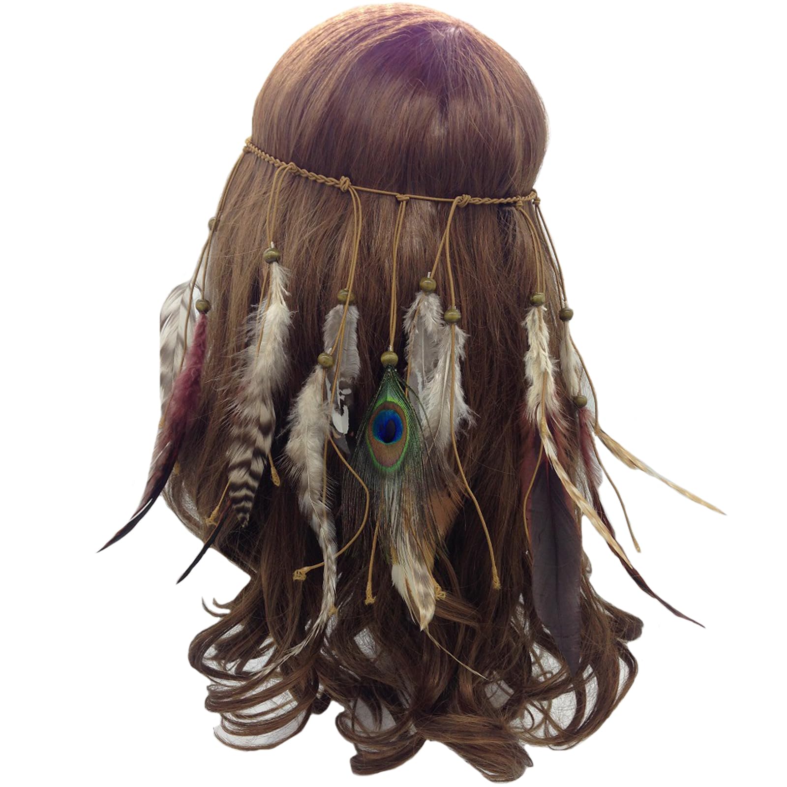 GenericBoho Feather Headband Hippie Indian Peacock Feather Hair Hoops Tassel Headpiece Hairband Hair Bands Women Cosplay Costume Festival Christmas Halloween Birthday Party Decorations Dress Up Accessories