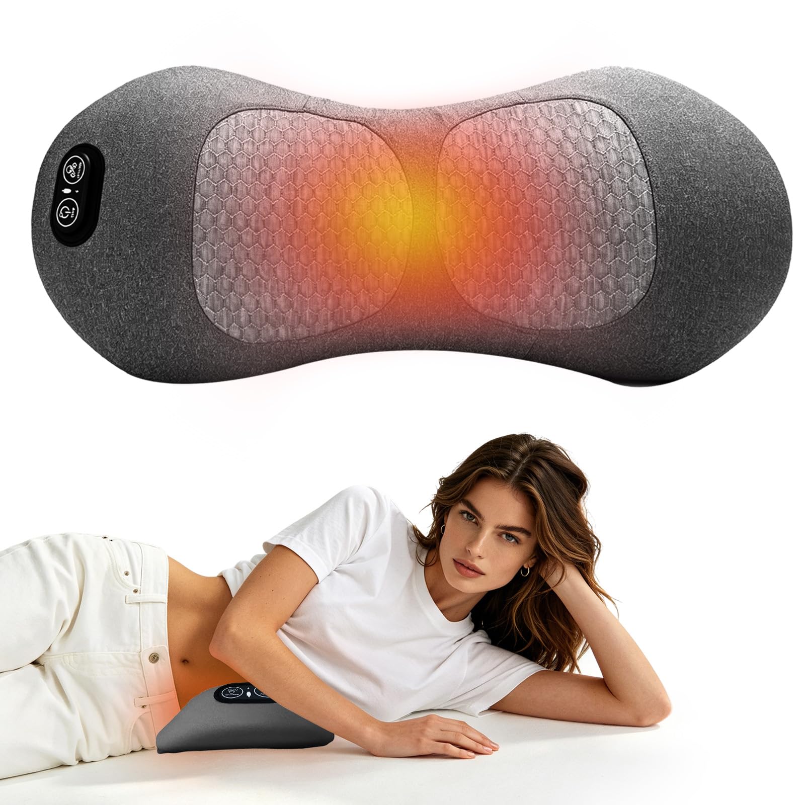 Masseur de dos 3 en 1, courbure dorée à 135°, traction vertébrale, chaleur thérapeutique et massage par vibration, vibration thérapeutique de la chaleur, soulage la sciatique, les douleurs dorsales