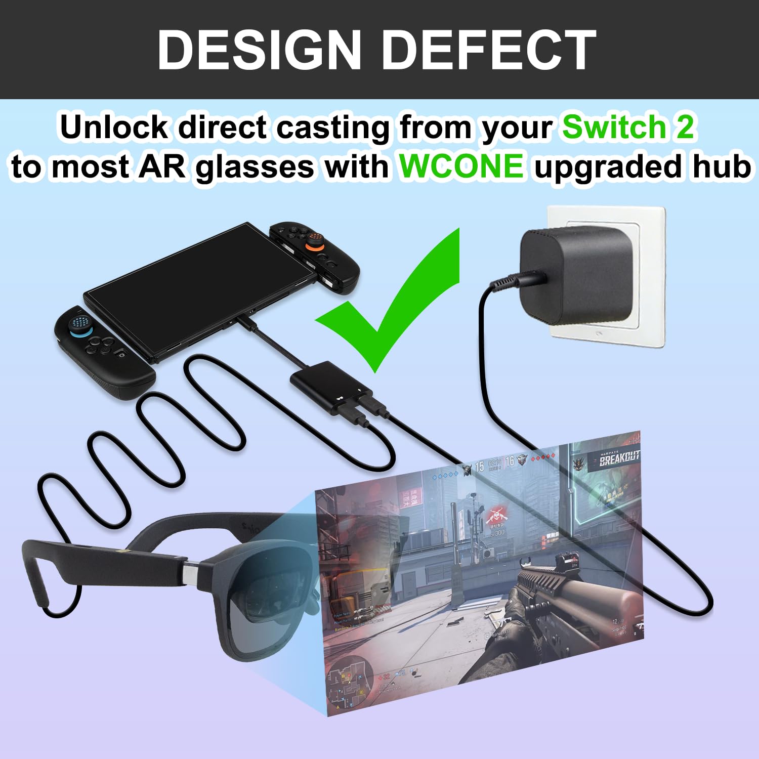 Upgraded USB-C to AR Glasses Hub Support 100W PD Fast Charging | for Nintendo Switch 2/OLED/1, Steam Deck, ROG Ally, iPhone 15-17, Android, Viture/RayNeo/Xreal - 4K@60Hz 2K/1080P@120Hz