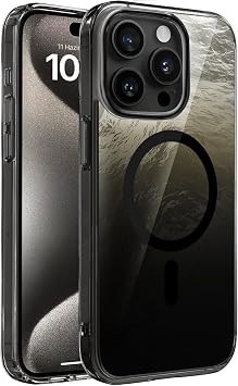Eye-Catching and Stylish Metallized Back Design Compatible with ShineMag Series MagSafe for Minesk iPhone 15 Pro High Quality Material Premium Hybrid Case Cover Black, 15 Pro