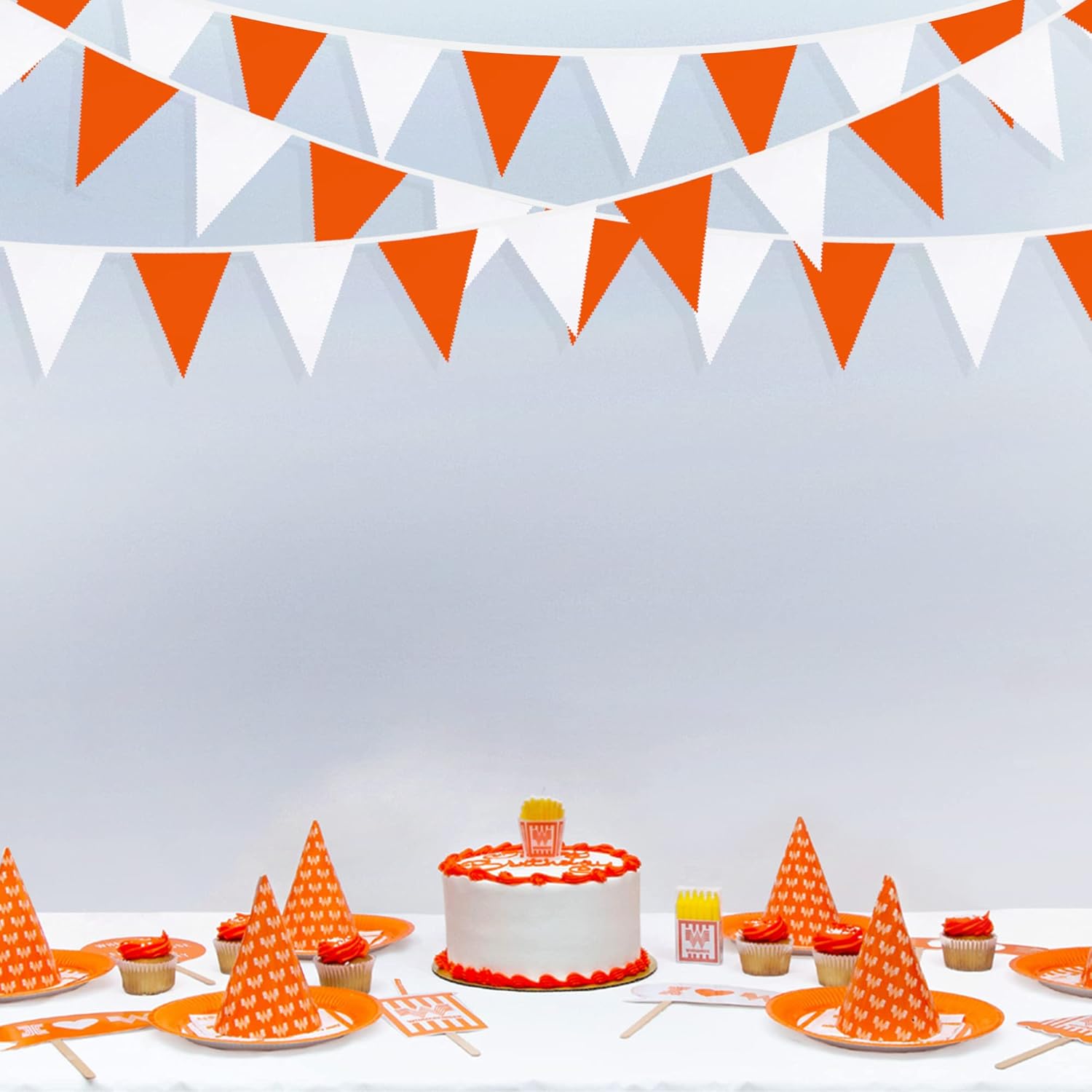 32Ft Orange White Triangle Flag Fabric Banner Pennant Garland Bunting Streamers for Fall Decor Autumn Wedding Birthday Party Thanksgiving Day Graduation Home Nursery Outdoor Garden Hanging Decoration - Image 6
