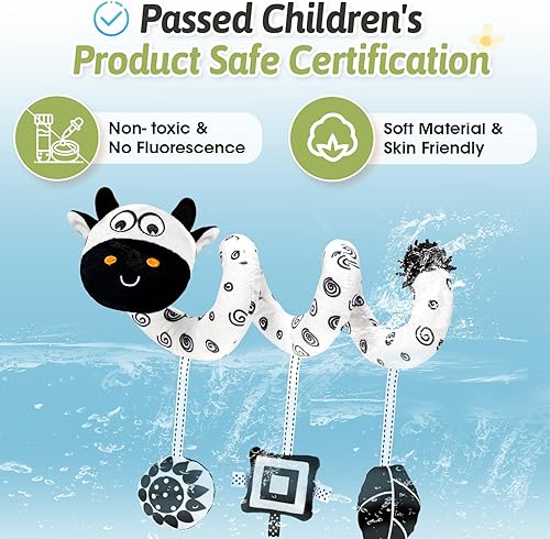 Miniatura 4 de Juguetes de asiento de automóvil para bebés de 0 a 6 meses, juguetes de alto contraste en blanco y negro para recién nacidos de 0 a 3 meses, juguete