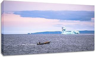 Iceberg And Fishing Boat Canvas Wall Art. Newfoundland Bell Island Photography Print.