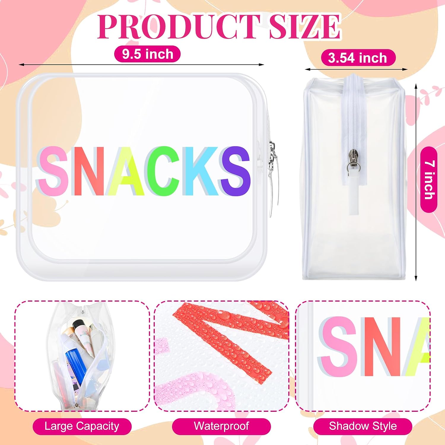 Shinylin Clear Snack Bag Travel Beach Zipper Pouch Makeup Cosmetic Bag
