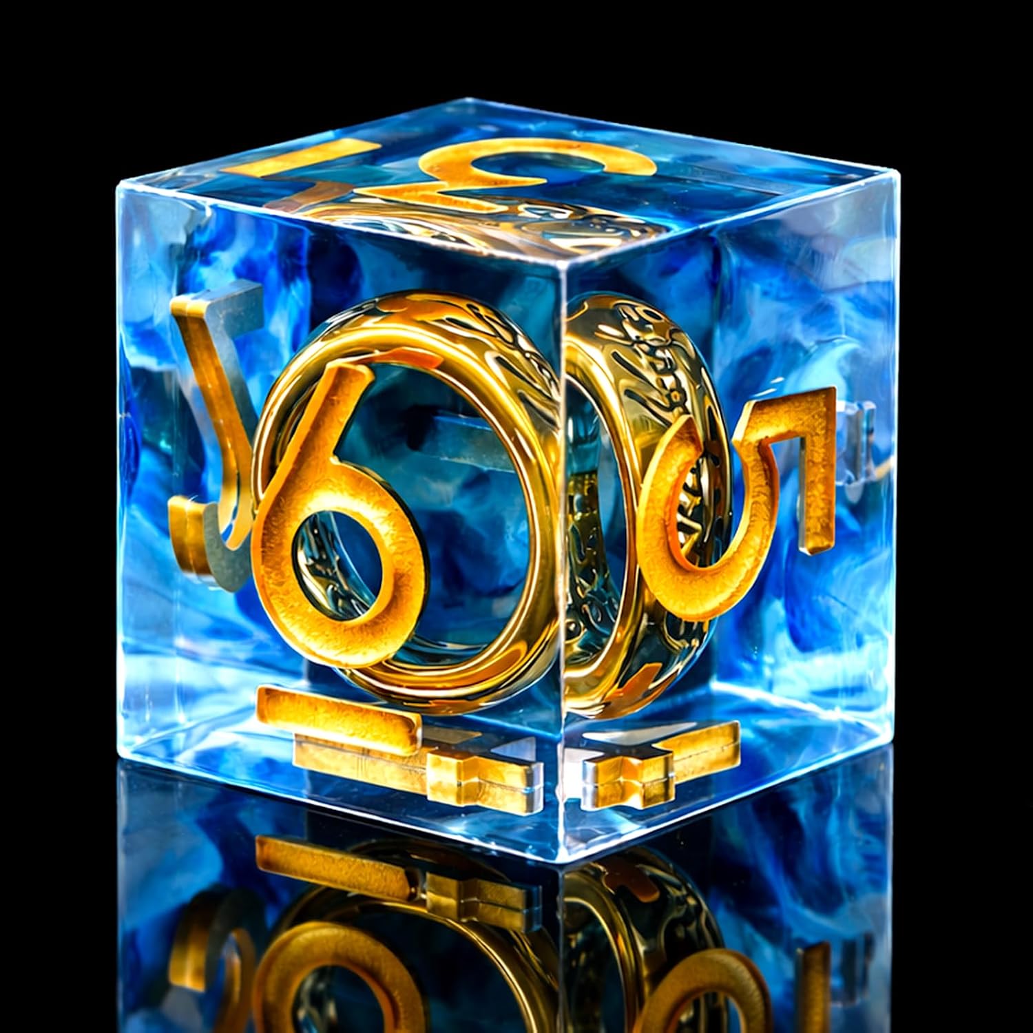 Ring DND Dice Set Sharp Edge Resin Dice,Golden Ring Inclusion Suitable for Lord of the Ring D&D Dice RPG Role Playing Games Suitable for Dungeons and Dragons Polyhedral Dice Set（Blue）