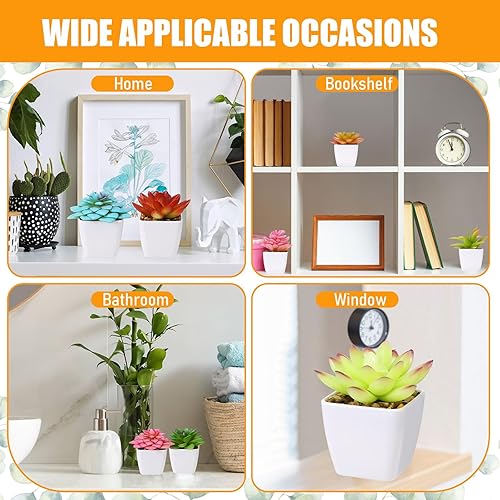 Miniatura 4 de Yunlly Paquete de 24 mini plantas suculentas artificiales en macetas a granel pequeñas en macetas falsas en macetas blancas para interiores, hogar,