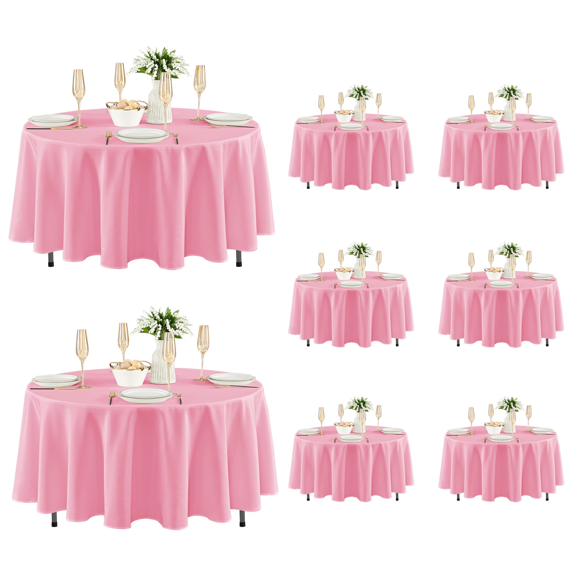 Fitable 8 Pack Pink Tablecloths 84 Inch Round for 36"-60" Tables