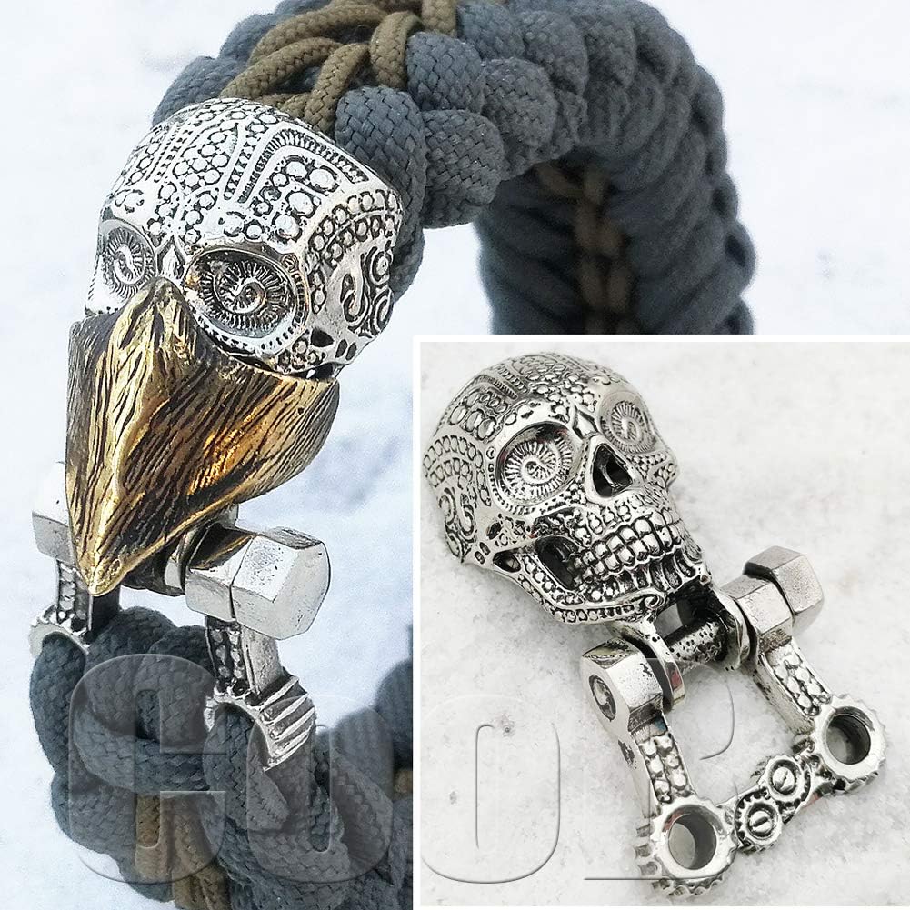 CooB EDC Metal Hand-Casted Paracord Clasp Shackle Buckle Bead Skull Skulls Collection. Luxury Shackles Clasps Locks for Cusom Paracord Bracelets Making 1Pcs/Lot (Skull in Bandana Silver)