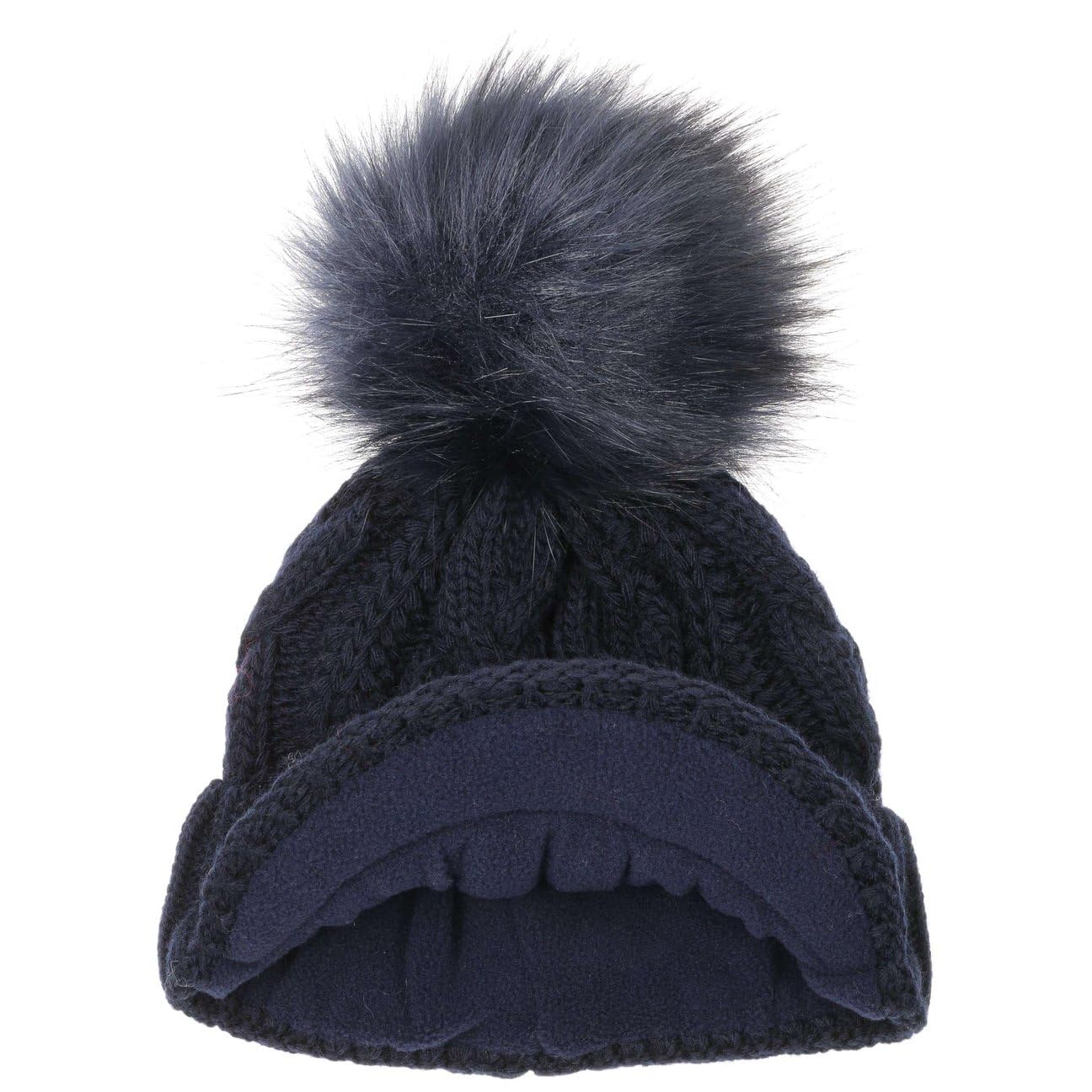 Gorro Cable Knit Britta Mujer - Made in Italy de Invierno Punto con pompón Visera, Forro, Forro otoño/Invierno