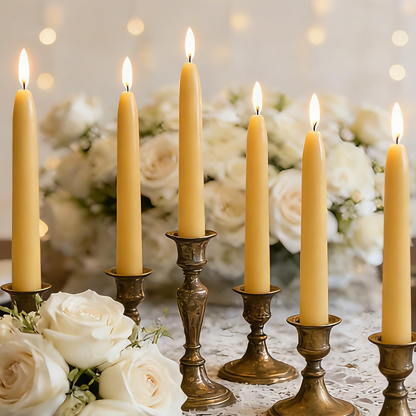 8 Pack Beeswax Taper Candles, 6 Inch Natural Bees Wax Dinner Candles, 6-Hour Long Burn Time, Unscented Dripless & Smokeless Hand-Dipped Candlesticks for Home Decor, Weddings and Emergencies, Yellow