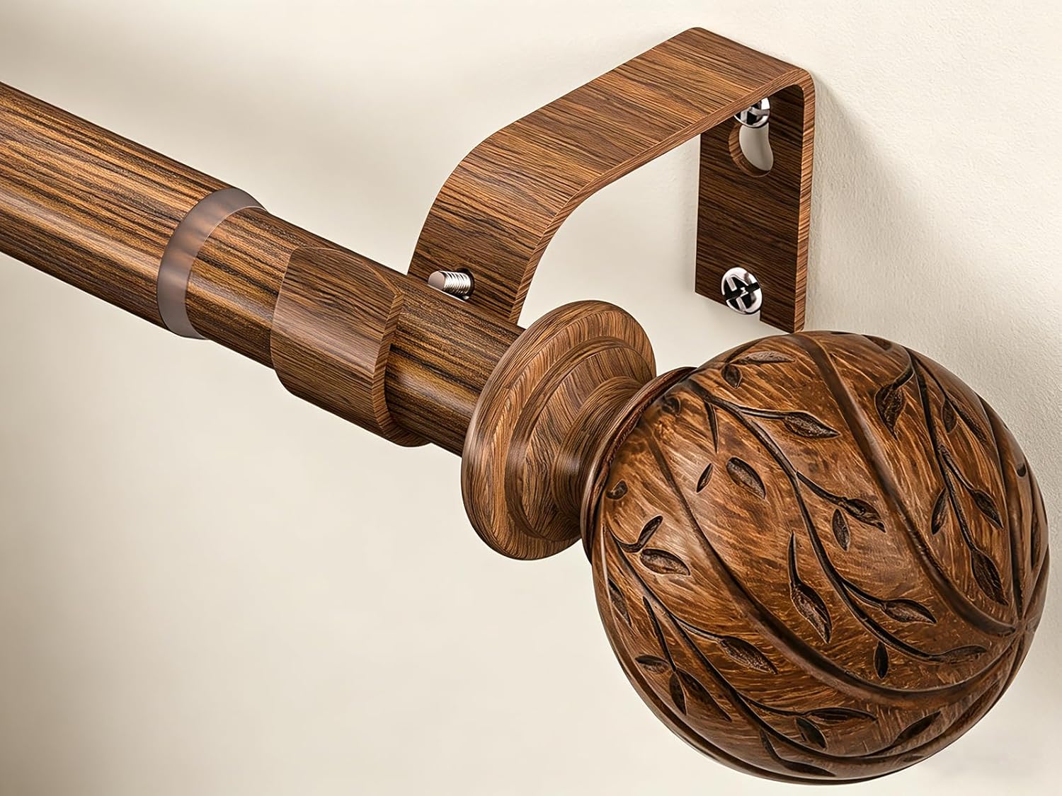 Wood Curtain Rods for Windows 18 to 45 Inch, 1" Adjustable Heavy Duty Boho Drapery Rod Decorative Curtain Rods with Finials Rustic Window Treatment Rods for Kitchen Farmhouse Bedroom Patio