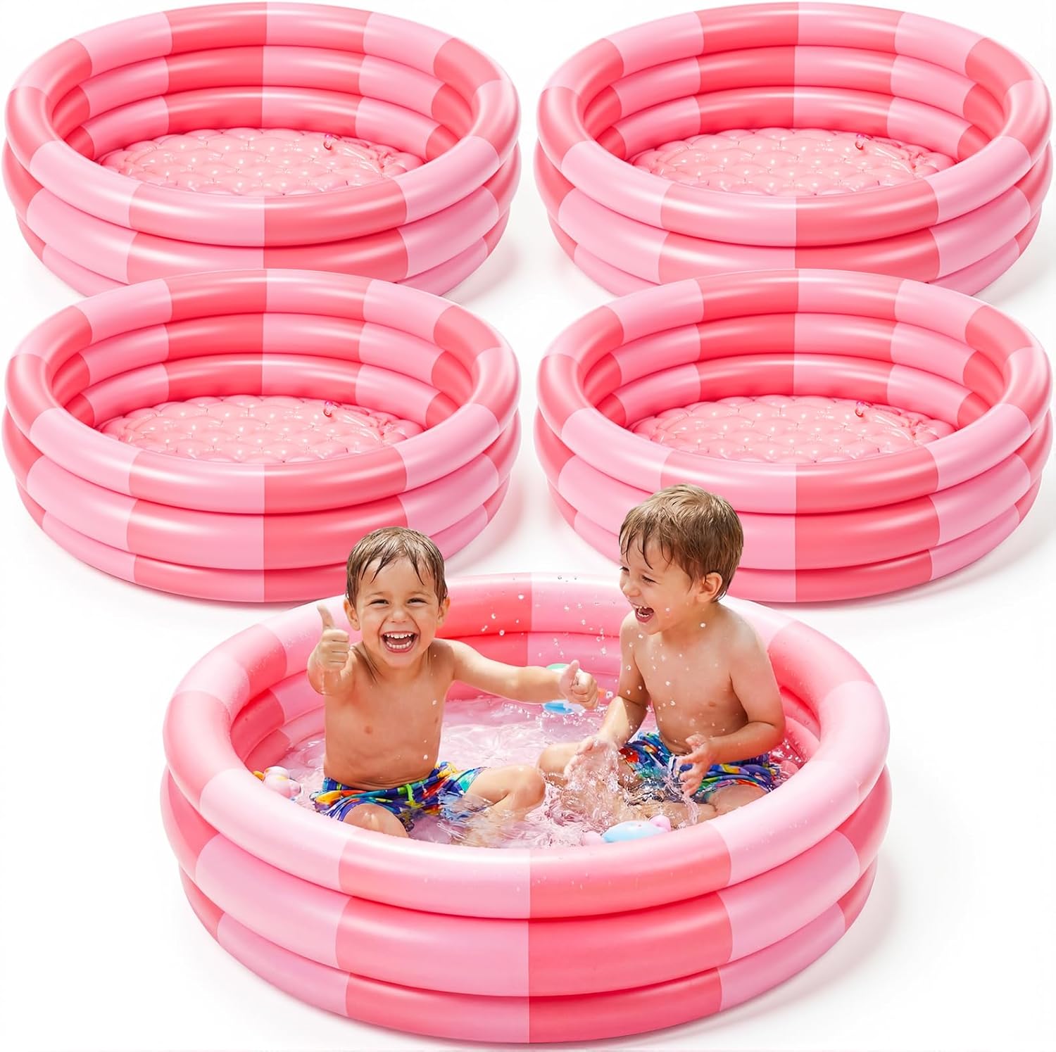 VioraWhite 4 Pack Inflatable Kiddie Pool for Toddlers 34"x10" Pink Stripe Blow up Kids Swimming Pool Small 3 Rings Round Baby Pools for Indoor Outdoor Water Game Play Center