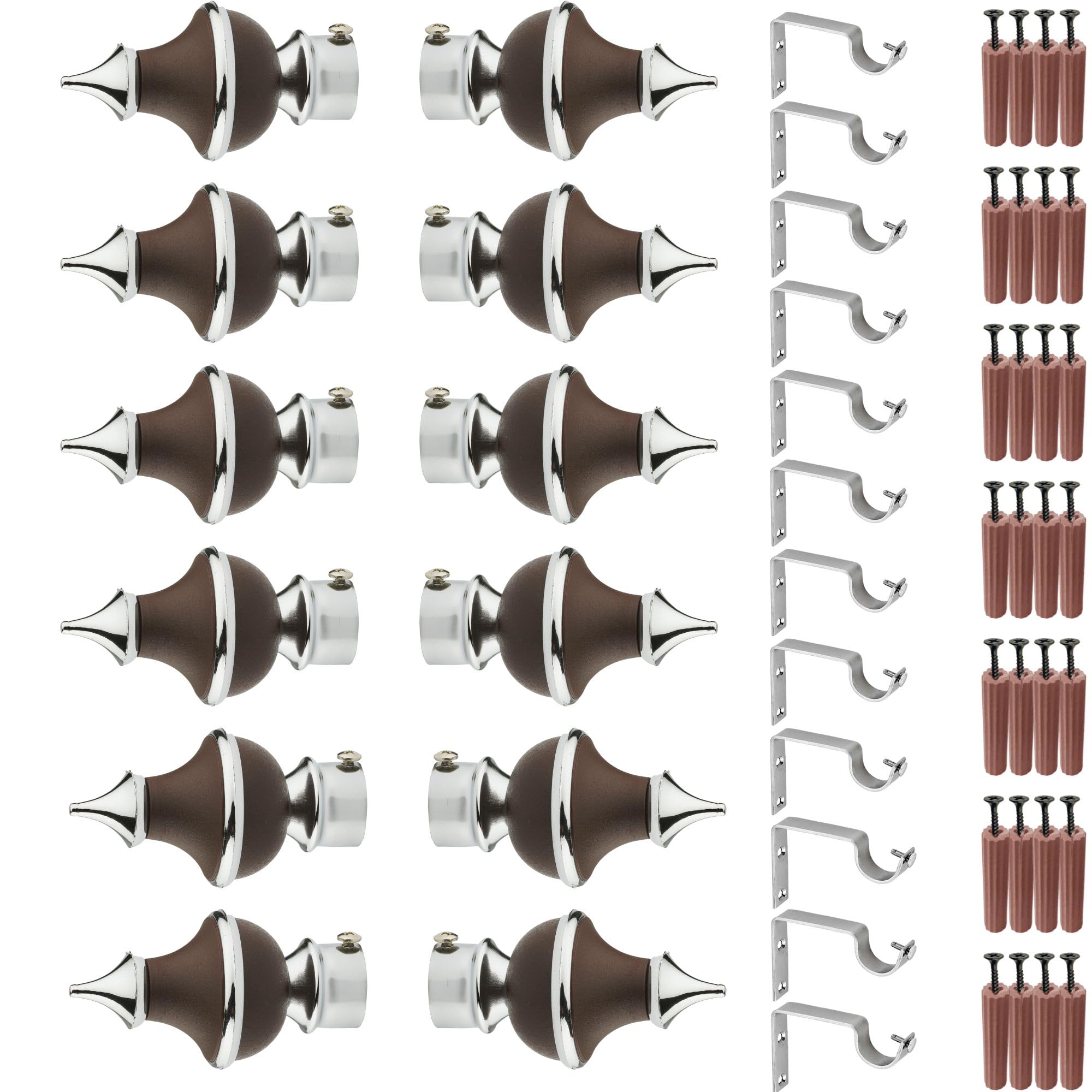 GRIVAN Stainless Steel & ABS Curtain Bracket Parda Holder with Support 1 Inch Rod Pocket Finials Designer Door and Window Rod Support Fittings, Curtain Rod Holder (Pair of 6, Dark Brown)-picture-17